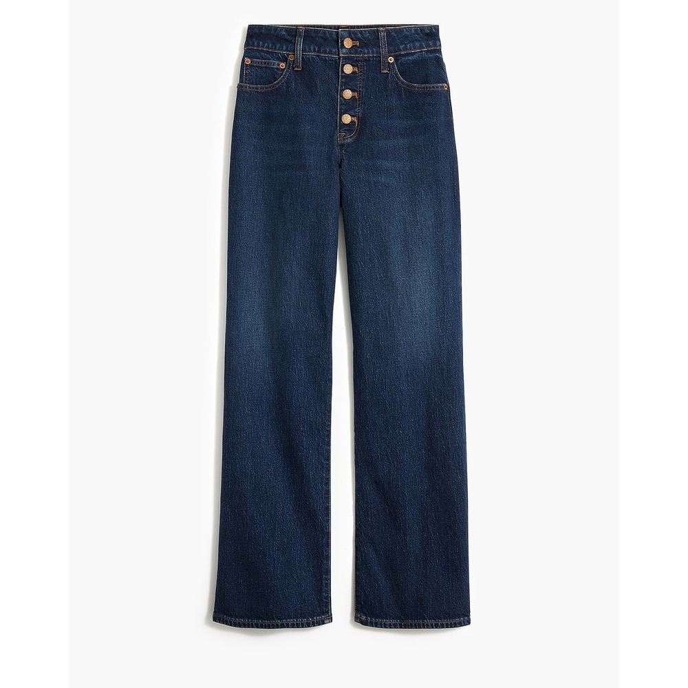 J.Crew Womens High Rise Full Length Wide Leg Jeans Dark Wash Button Fly Size 27